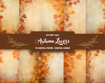 Autumn Leaves Digital Paper: Shabby Scrapbook Background (Digital Download)