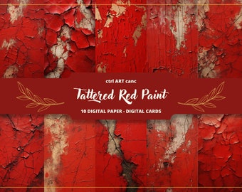 Carta digitale Tattered Red Paint: kit per diario spazzatura (download digitale)