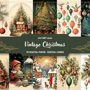 Vintage Weihnachten Digitales Papier, Vintage Bilder, Weihnachtspostkarten, Digitaler Download, Alte Weihnachtsdrucke, Junk Journal Zubehör