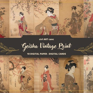 Geisha giapponese Carta digitale stampabile Arredamento Geisha Geisha giapponese Vintage Wall Art stampabile Arredamento giapponese Carta Geisha vintage