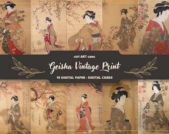 Vintage Japanese Geisha Art: Printable Paper Pack (Digital Download)