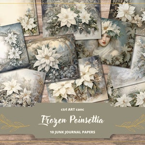 Christmas Junk Journal Kit for Scrapbook Digital Paper for Junk Journal Printable Paper Kit Poinsettia Journal Kit Scrapbook Christmas Paper