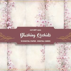Papel digital de orquídeas ruborizadas, papel de invitación floral rosa, papel digital, papel antiguo, papel de carta, scrapbooking, collage, diario basura