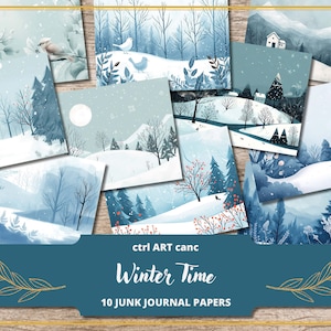 Kit de diario basura de invierno Diario de invierno Kit de álbum de recortes de invierno Ilustración de invierno Diario de nieve Papel digital de invierno Diario imprimible de invierno