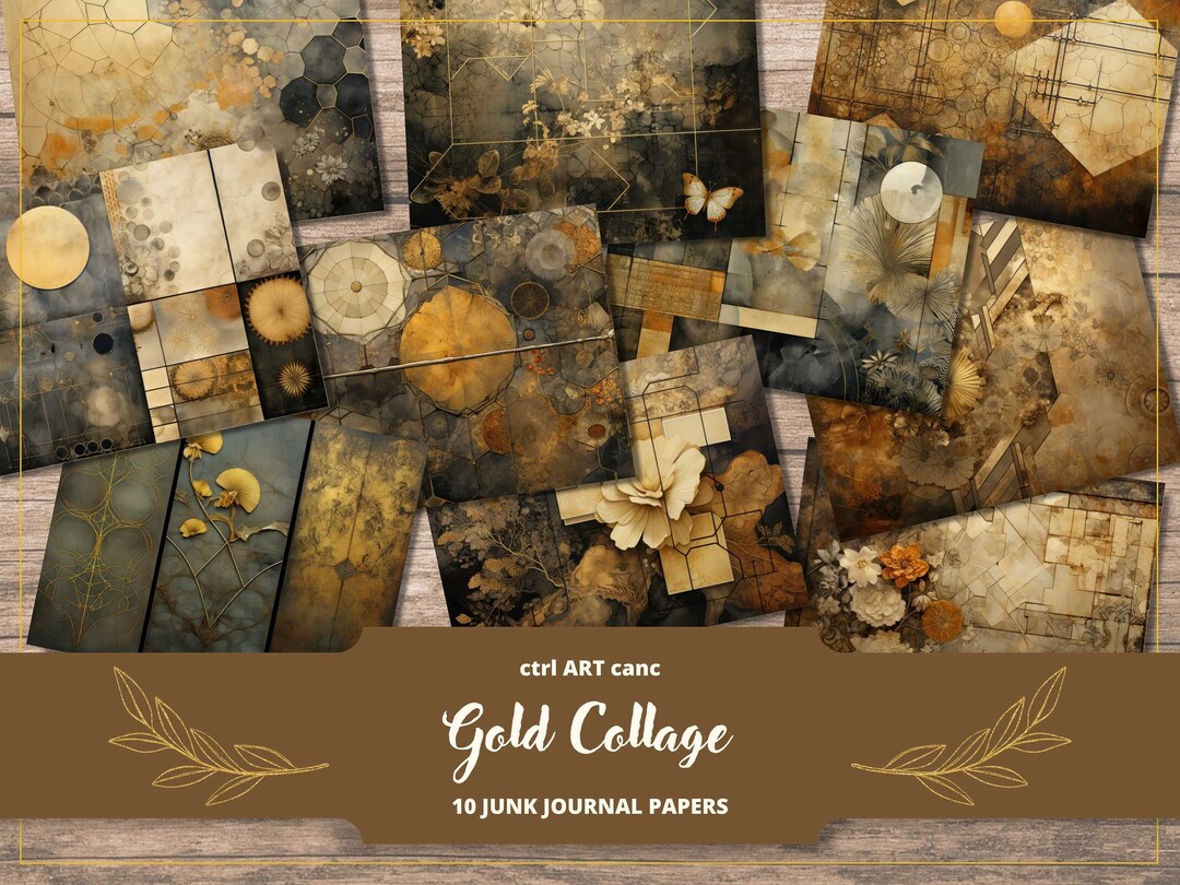 Gold Art Nouveau Junk Journal Kit: Printable Digital Paper (digital ...
