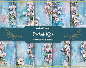 Blue Orchid Junk Journal Kit: AI Floral Scrapbook Paper (Digital Download)