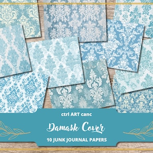 Blue Damask Junk Journal Kit Scrapbook Kit Damask Digital Paper Damask Printable Texture Damask Pattern Damask Background Damask Texture