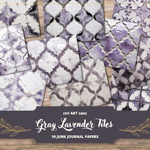 Purple Tiles Junk Journal Kit Scrapbook Paper Printable Paper Digital Journal Scrapbook Kit Printable Ceramic Tiles Printable Mosaic Decor