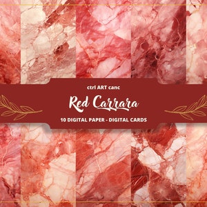 Red Marble Digital Paper Carrara Marble Printable Paper for Junk Journal Marble Background Marble Wallpaper Red Junk Journal Scrapbook Paper