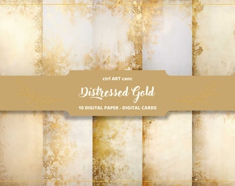 Beunruhigt Gold Damast Digitales Papier: Beunruhigt Scrapbook Seiten (Digitaler Download)