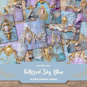 Tattered Blue Digital Paper Blue Journal Paper for Junk Journal Printable Paper Tattered Wall Shabby Decor Printable Paper Blue Journal