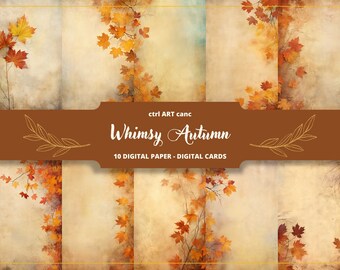 Autumn Leaves Digital Paper: Shabby Chic Scrapbook Background (Digital Download)