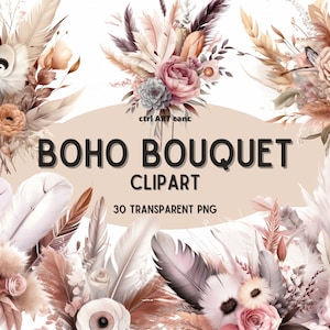 Boho Floral Bouquet Clipart: Shabby Chic PNG Bundle (Digital Art)