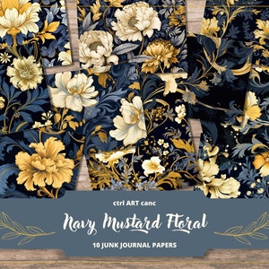 Blue Floral Junk Journal Kit Printable Floral Paper Blue Paper for Scrapbook Paper Printable Blue Journal Background Paper Scrapbook Kit