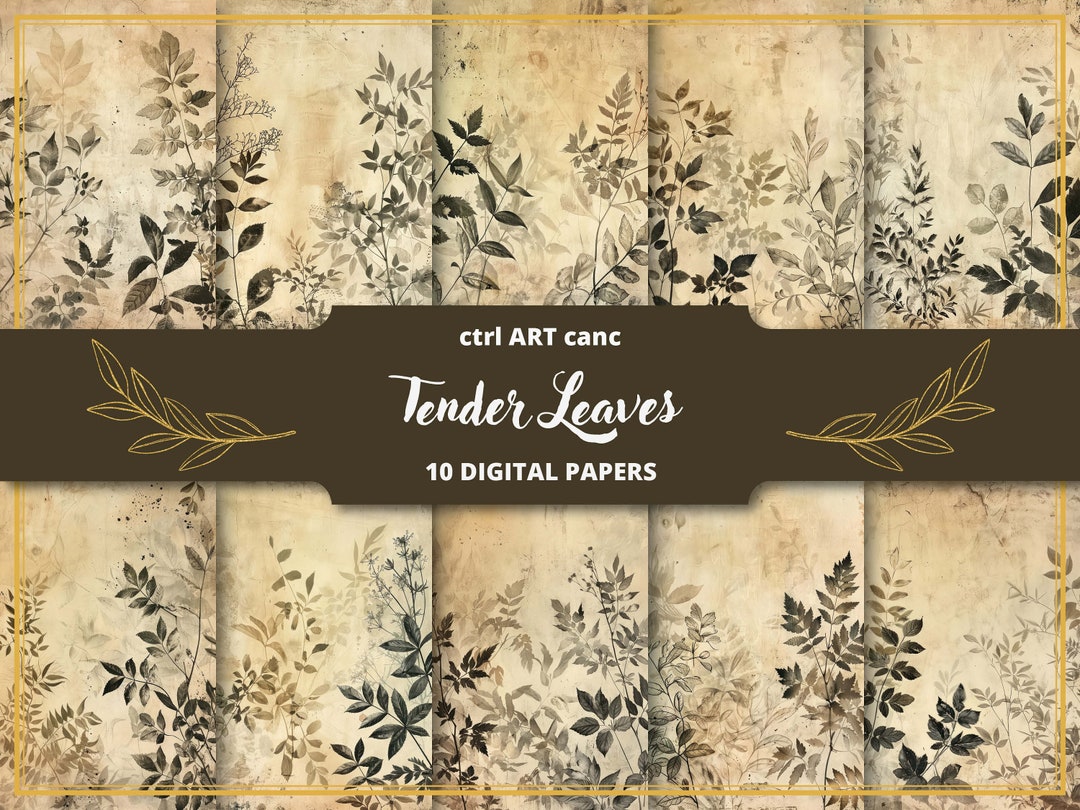 Dark Grunge Leaves Digital Paper Junk Journal Printable Kit Scrapbook ...