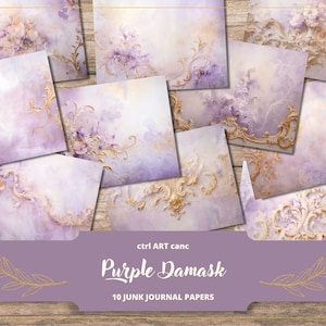 Purple Journal Paper Junk Journal Paper Purple Damask Printable Paper for Scrapbook Background Purple Paper Journal Digital Paper Scrapbook
