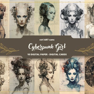 Cyberpunk Girl Digital Paper, Cyberpunk Printable, Anime Cyberpunk, Cyberpunk Gift, Futuristic Printable, Scrapbooking, Collage,Junk Journal