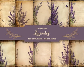 10 Lavender Printable Paper, Lavender Digital Paper, Lavender, Junk Journal Paper, Ephemera, Flower Scrapbooking, Collage, Junk Journal Kit