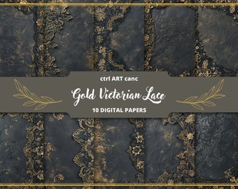 Black Gold Lace Digital Paper: Junk Journal Printable (JPEG)