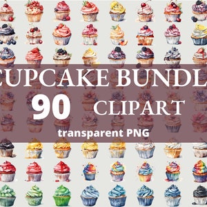 90 Cupcake Clip Art Bundle, Cupcakes Bundle, Floral Cupcake, Rainbow Cupcake Clipart, Junk Journal, Collage, PNG, Clipart, transparent PNG,