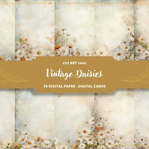 Papel digital de margaridas vintage, papel de margarida, papel de casamento, papel de amor, papel antigo, papel de carta, álbum de recortes, colagem, diário de lixo