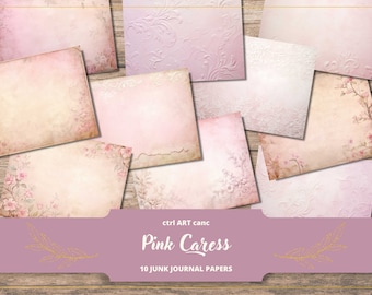 Pink Floral Junk Journal Paper: Printable Scrapbook Backgrounds (Digital Download)