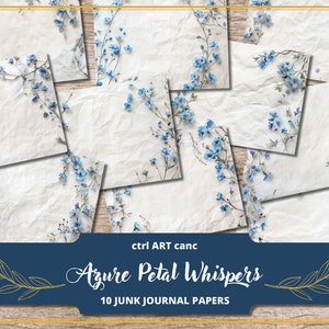 Blue Grunge Junk Journal Paper Blue Floral Decor Pages Junk Journal Kit Blue Scrapbook Printable Paper Background Journal Illustration