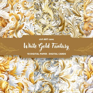 White & Gold Fantasy Printable Paper, Journal Kit (Digital Download)