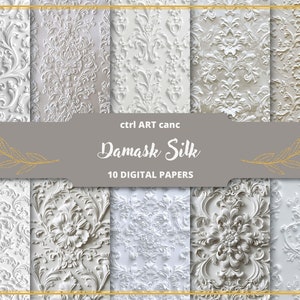 Weißer Damast Digitales Papier Damast Druckbares Papier Damast-Muster Damast Hintergrund Damast Textur Damast Dekor Journal Kit Scrapbook Kit
