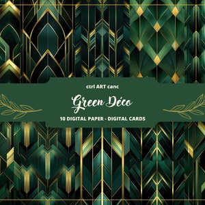 Green Déco, Art Nouveau Junk Journal Paper, Printable, Art Nouveau Digital Paper, Journal Page, Scrapbooking, Collage, Junk Journal
