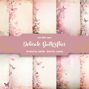 Papel Digital Delicadas Mariposas, Papel de Invitación, Papel Digital, Papel Viejo, Papel de Carta, Scrapbooking, Collage, Diario Basura