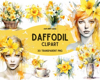 Daffodil Clipart: Yellow Floral PNG Bundle (Digital Art)
