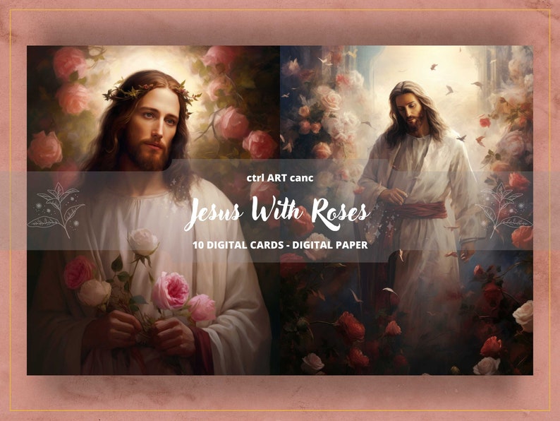 Jesus With Roses Jesus With Roses Digital Paper: Religious Illustration (JPEG Files) - Etsy