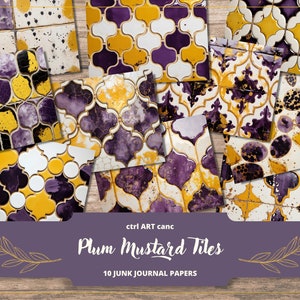 Purple Tiles Junk Journal Kit Scrapbook Paper Printable Paper Digital Journal Scrapbook Kit Printable Ceramic Tiles Printable Mosaic Decor