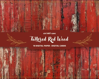 Tattered Red Wood Digital Paper: Junk Journal Kit (Digital Download)