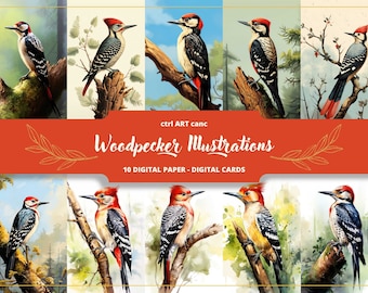 Specht Illustrationen Digitales Papier: Vogelabdrücke (JPEG Dateien)