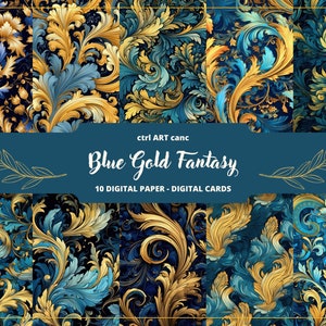 Blue & Gold Fantasy Printable, Abstract Blue Printable, Journal Kit, Journal Pages, Scrapbooking, Journal Supplies, Junk Journal, Ephemera