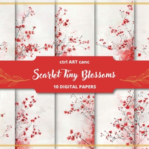 Papier numérique floral rouge pour kit de journal indésirable Kit numérique Papier imprimable Décoration florale coquelicot Illustration déco coquelicot