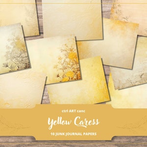 Carta gialla per diario spazzatura per scrapbooking Sfondo giallo Stampa diario Carta digitale Carta da parati stampabile per scrapbook Download immediato