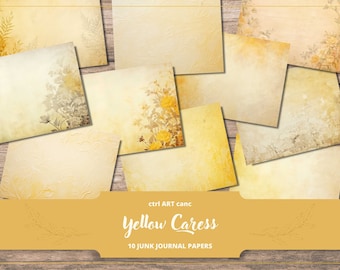 Yellow Floral Junk Journal Paper: Printable Scrapbook Backgrounds (Digital Download)