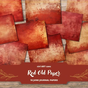 Roter alter Papierhintergrund, gebeizte Papiertapete, Junk-Journal-Papierhintergrund, zerfetztes Papier, rotes Vintage-Papier, druckbarer Hintergrund