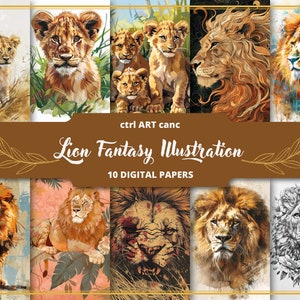 Löwen-Illustrationsbilder POD Kommerzielle Nutzung Löwenbilder für Print-on-Demand-Artikel Druckbare Illustration Digitales Papier-Löwen-Wandkunst-Kit