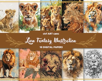 Lion Illustration Art: Fantasy Lion Images for POD (Digital Paper)