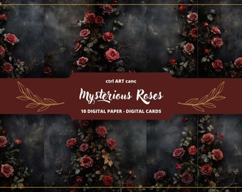 Dark Roses Junk Journal Digital Paper, Dark Journal Paper, Floral Decoration, Journaling Paper, Junk Journal, Antique paper, Old Paper