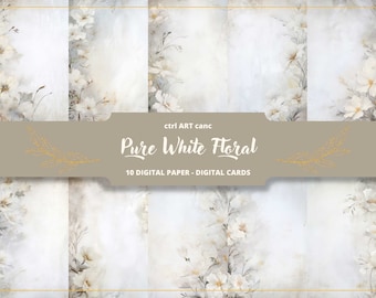 Pure White Floral Digitales Papier: Scrapbook & Collage (Digitaler Download)