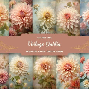 Vintage Dahlie Printable, Dahlie Digitales Papier, Romantisches Dekor, Journal Kit, Journal Seiten, Scrapbooking, Junk Journal Zubehör, Ephemera