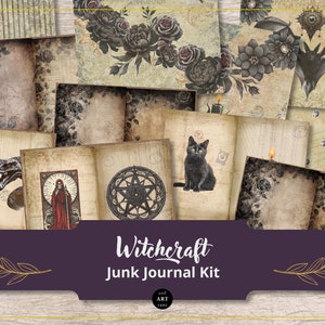 Witchcraft Junk Journal Kit, Wicca Journal Kit, Ephemera, Digital Paper, Black Journal Pages, Printable Kit, Scrapbook, Download