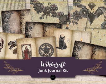 Witchcraft Junk Journal Kit: Wicca Ephemera, Black Journal Pages (Digital Download)