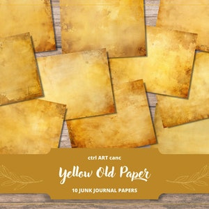 Gelber alter Papierhintergrund, fleckige Papiertapete, Junk-Journal-Papierhintergrund, zerfetztes Papier, gelber Vintage-Papierhintergrund zum Ausdrucken