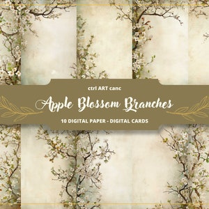Papel digital Apple Blossom Branches, papel de flor, papel digital, página de diario, kit de diario, papel de carta, álbum de recortes, collage, efímera